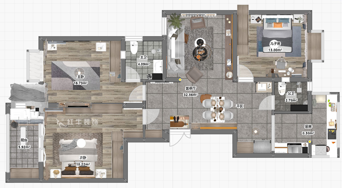 魏明花｜御道嘉庭7-1-402-132㎡-现代简约风格｜3室2厅2卫｜新房装修｜定制家￥218358｜全包21